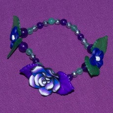 Multi-Colour Clay Rose With Purple Leaves Bracelet