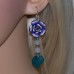 Teal Leaf Rose Earrings